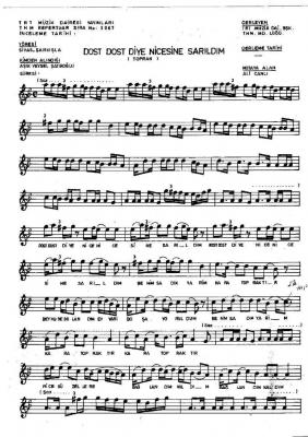 Dost Dost Diye Nicesine Sarıldım (Kara Toprak) Notaları 1